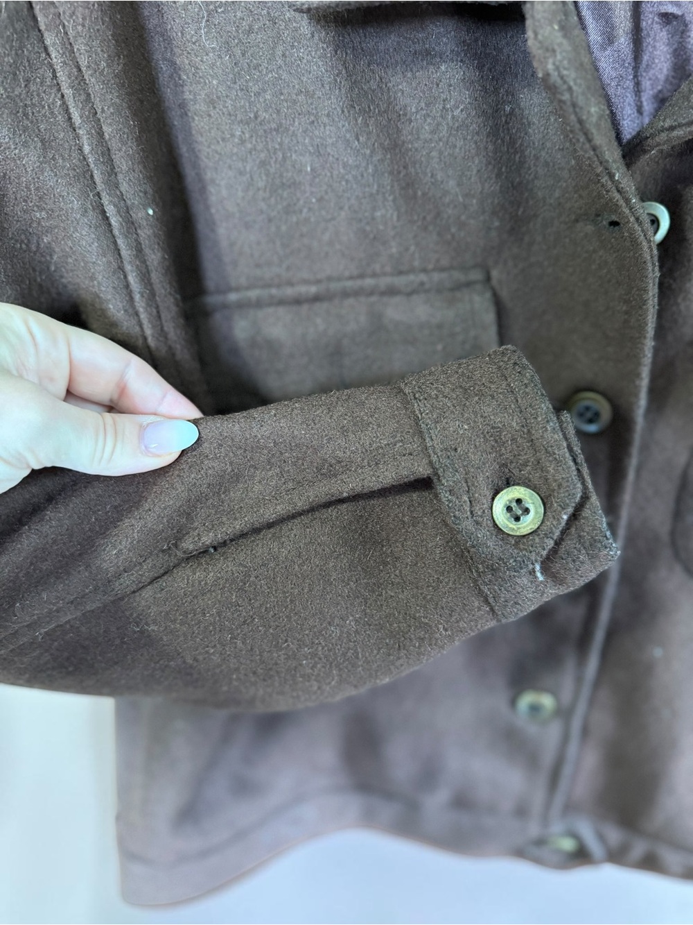 Erika & Co Vintage Brown Wool Cropped Jacket Womens Utility Shacket Pocket Large - Picture 5 of 8